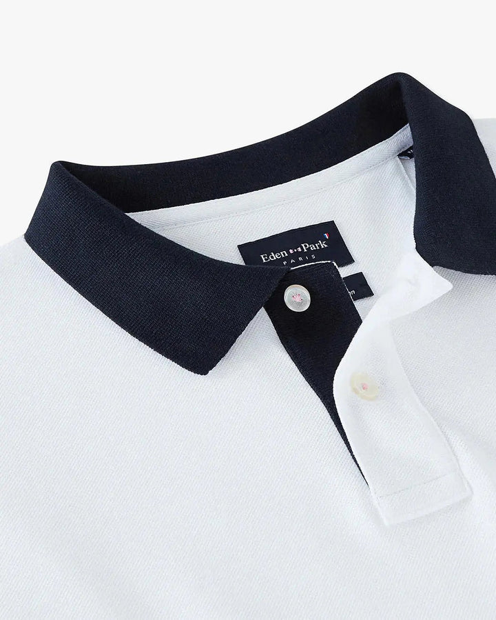 White Short-Sleeved Polo Shirt With Contrasting Detail