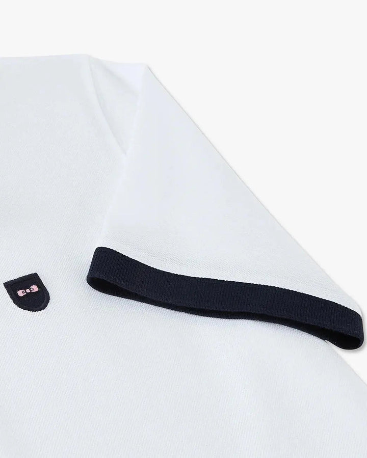 White Short-Sleeved Polo Shirt With Contrasting Detail