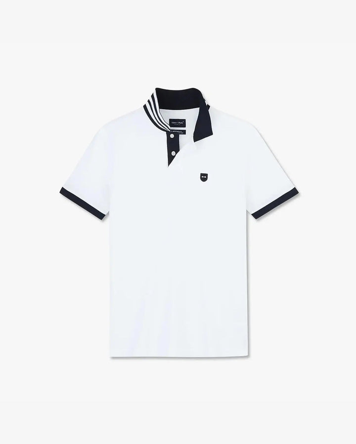 White Short-Sleeved Polo Shirt With Contrasting Detail