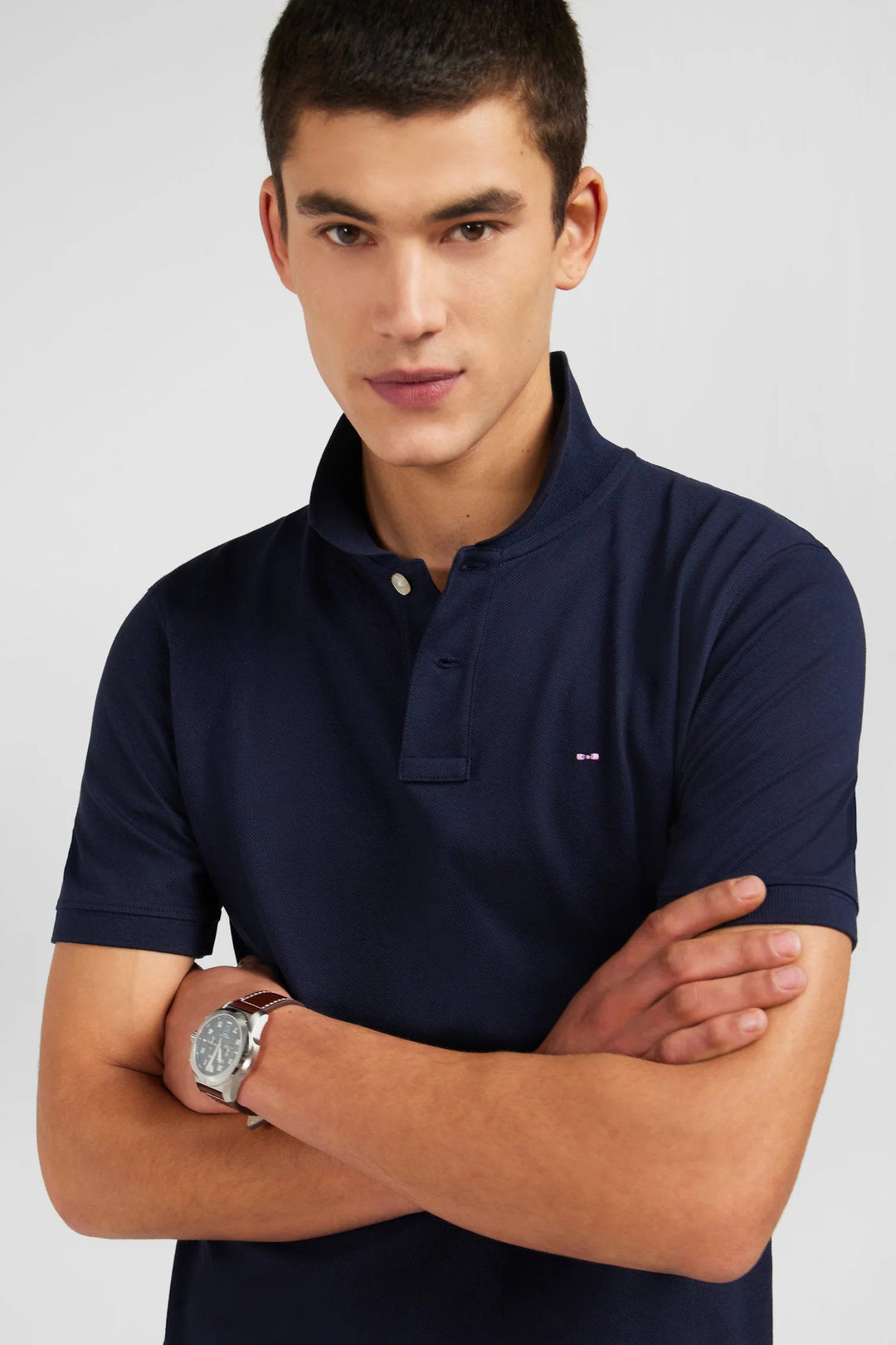 Navy Blue Polo Shirt in Stretch Pima Cotton