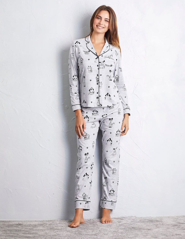 Long-Pyjamas with front opening - Printed