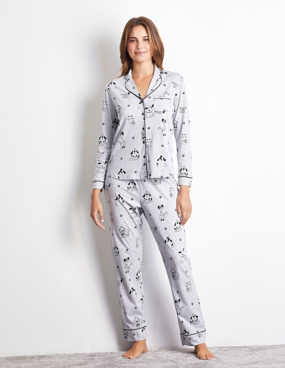Long-Pyjamas with front opening - Printed