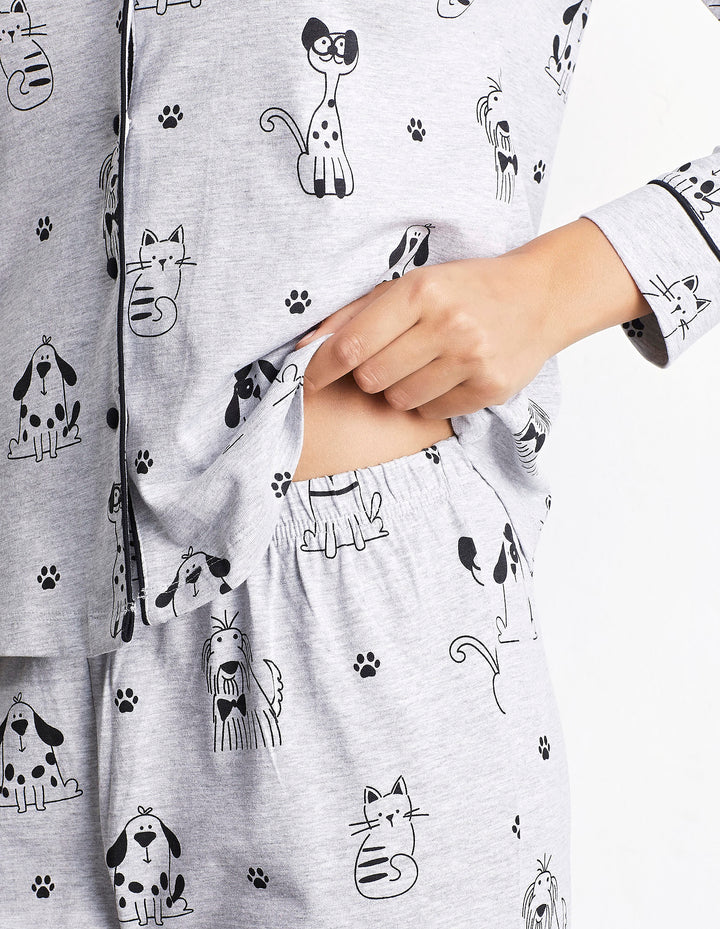 Long-Pyjamas with front opening - Printed