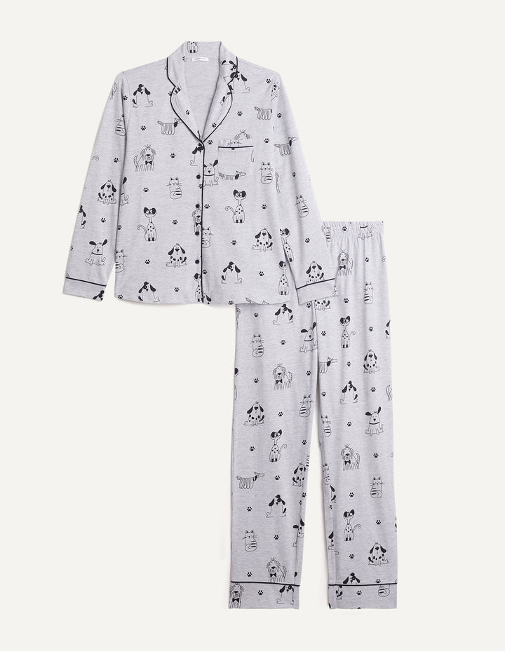 Long-Pyjamas with front opening - Printed