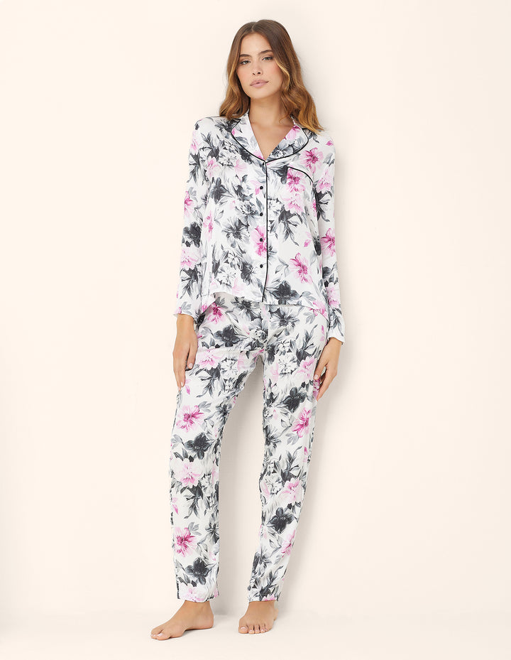 Long-Pyjamas with front opening - White
