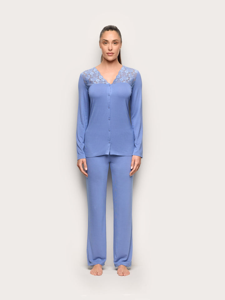 Long-Pyjamas with front opening - Denim