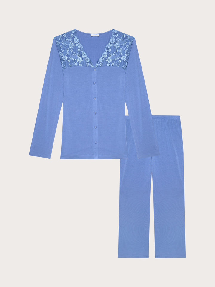 Long-Pyjamas with front opening - Denim