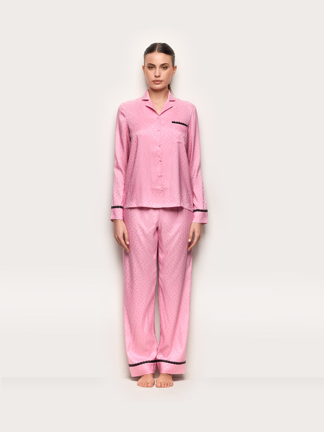 Long-Pyjamas with front opening - Candy Pink