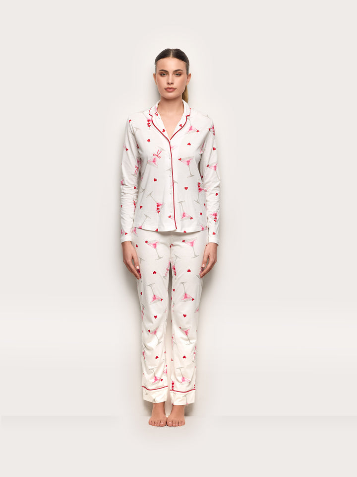 Long-Pyjamas with front open - Printed