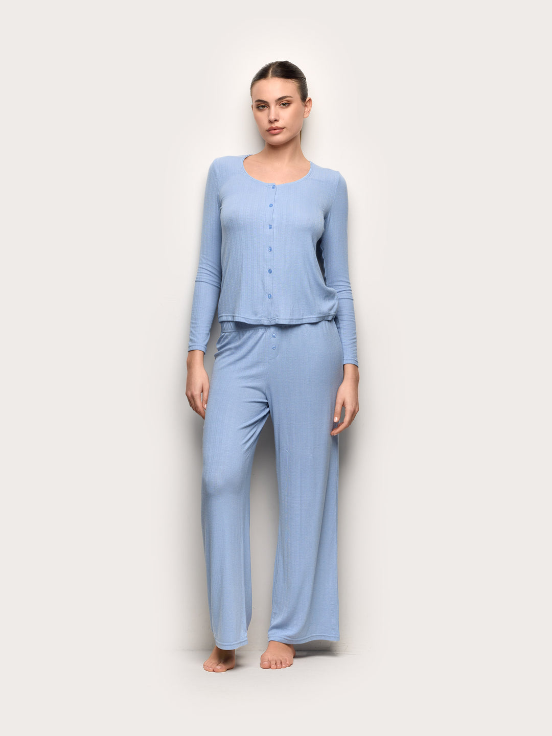Long-Pyjamas with front - Powder Blue