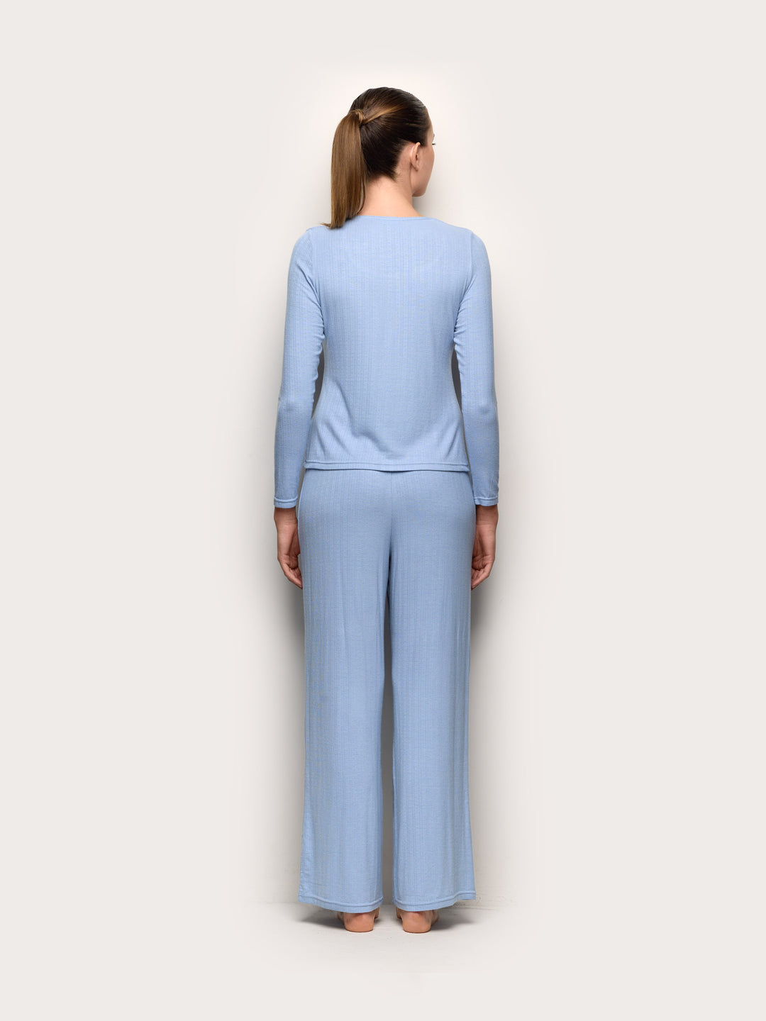 Long-Pyjamas with front - Powder Blue