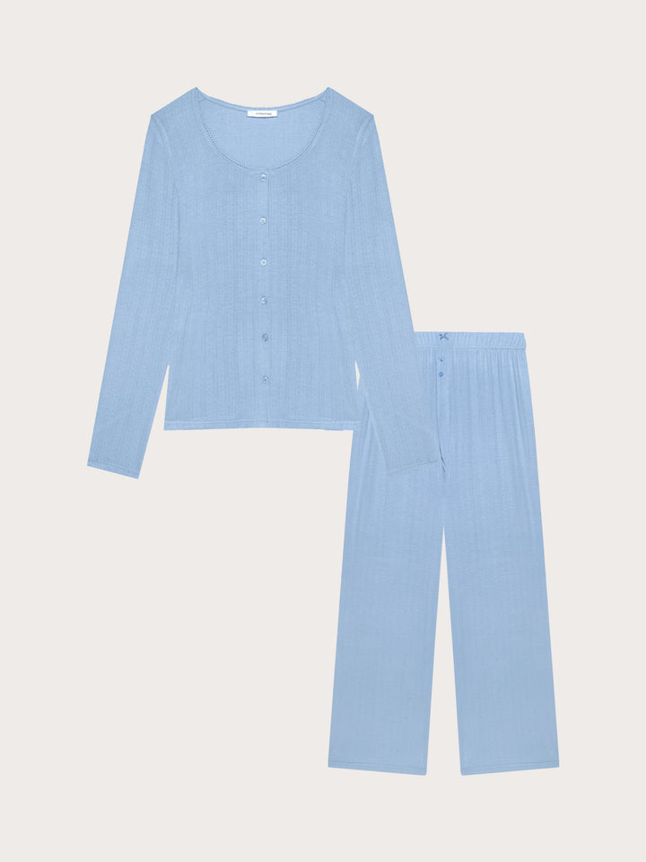 Long-Pyjamas with front - Powder Blue