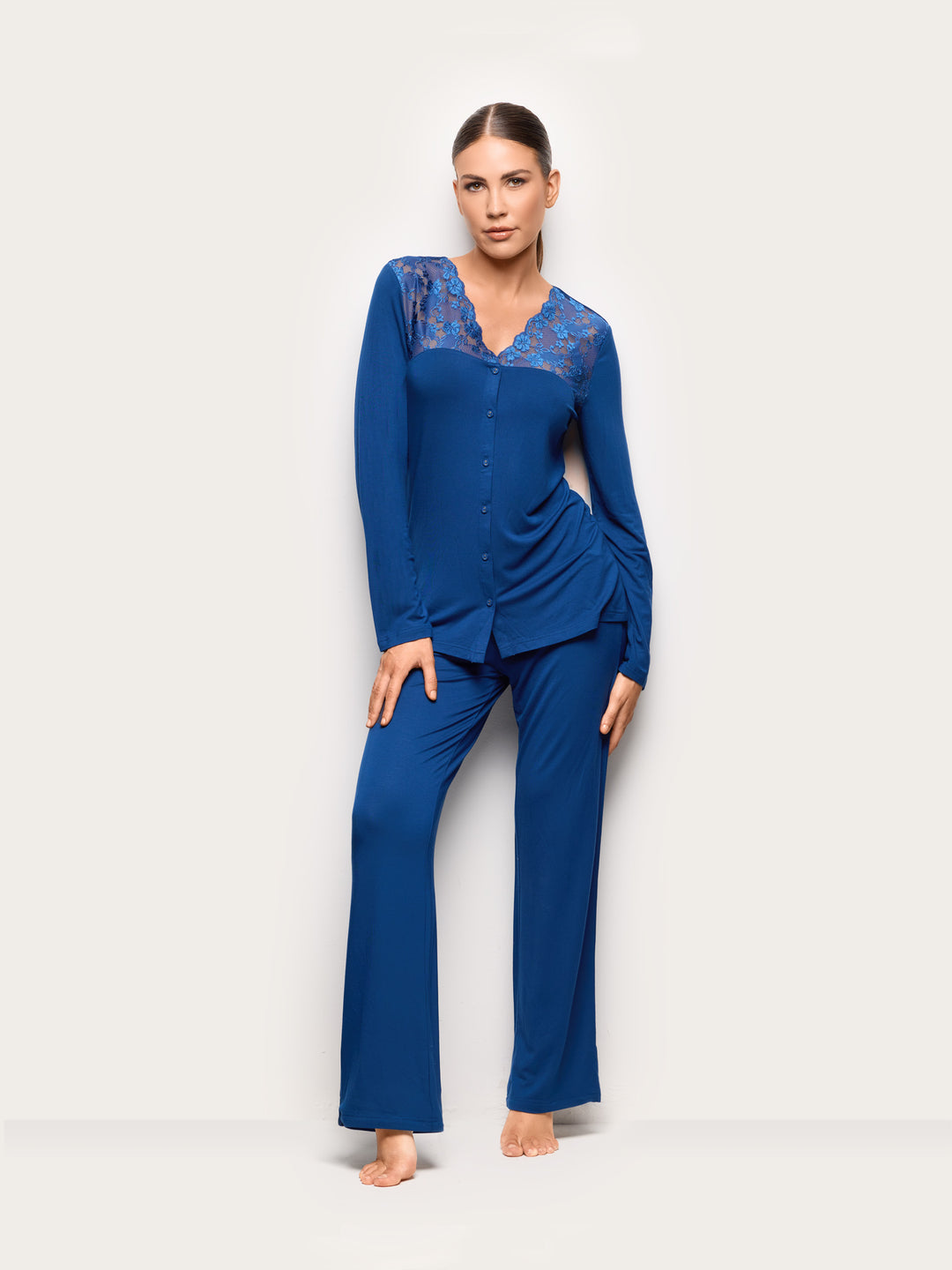 Long-Pyjamas With Front Opening - Dark Blue