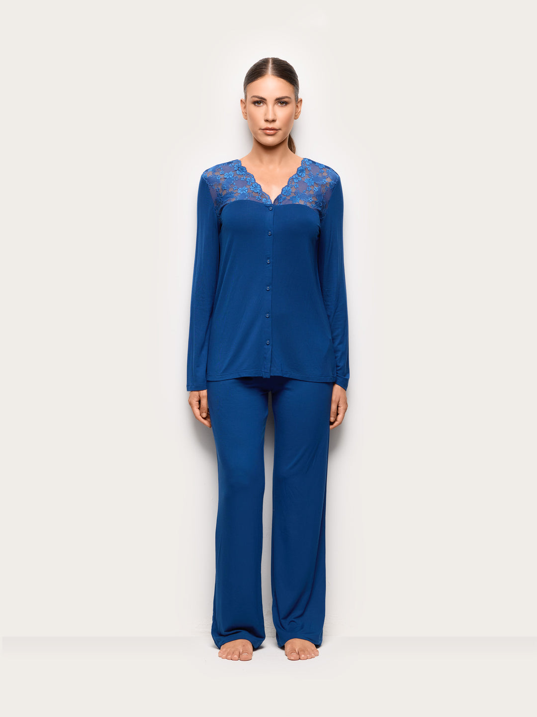 Long-Pyjamas With Front Opening - Dark Blue