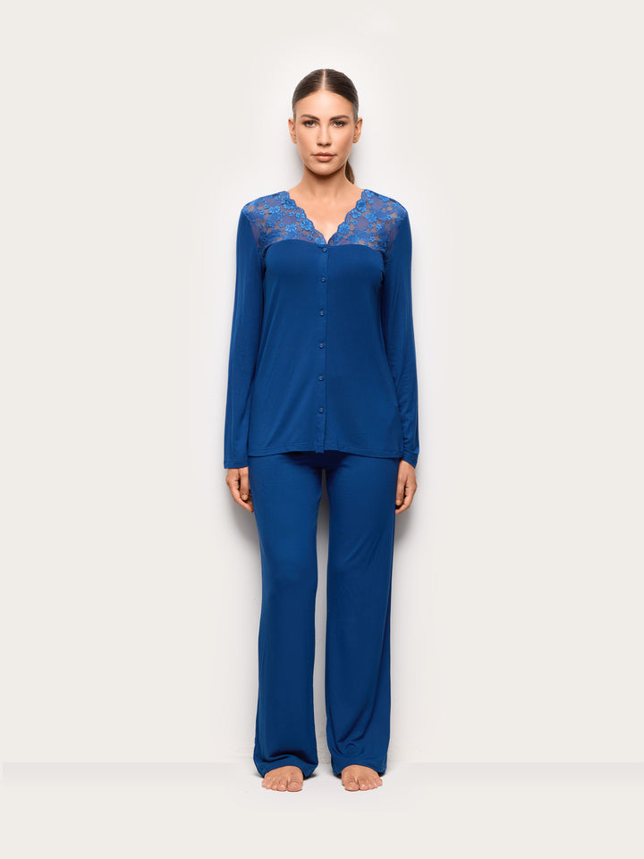 Long-Pyjamas With Front Opening - Dark Blue
