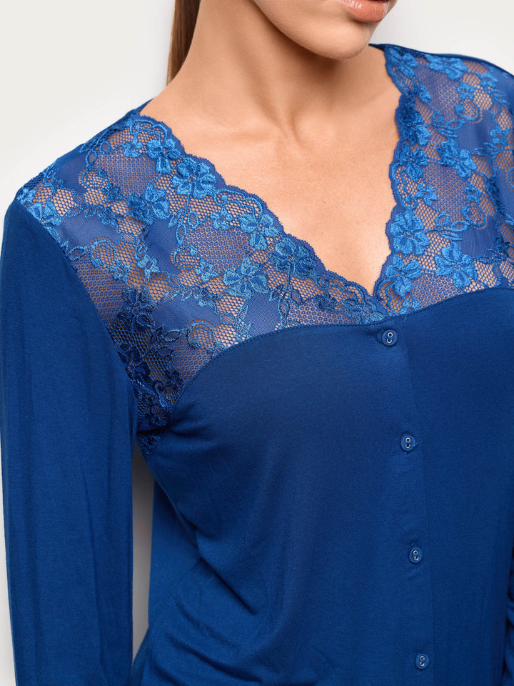 Long-Pyjamas With Front Opening - Dark Blue