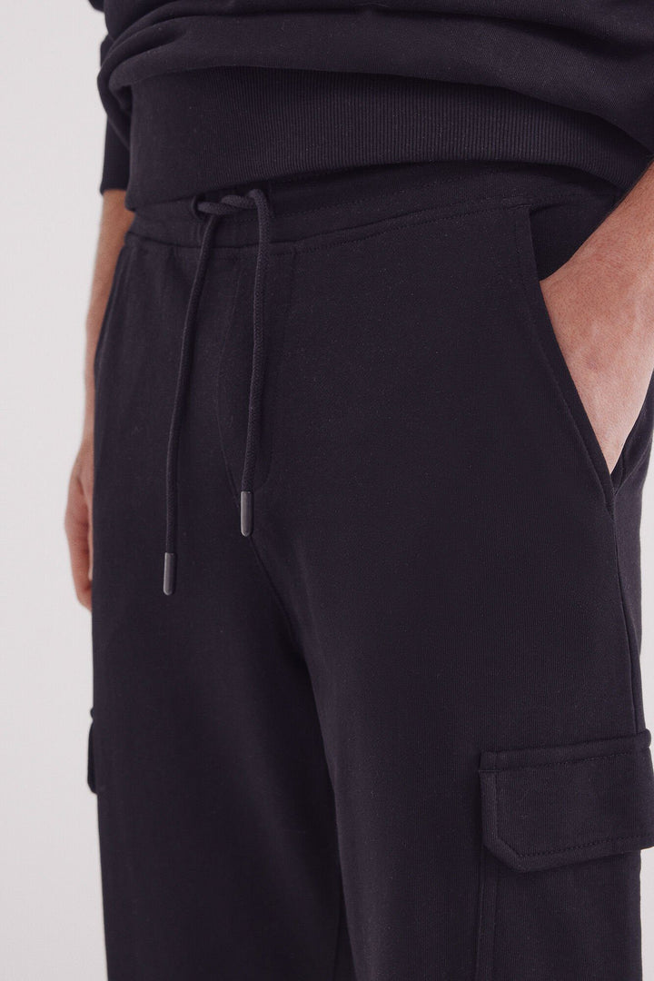 Fleece Jogger Cargo Pants - Black