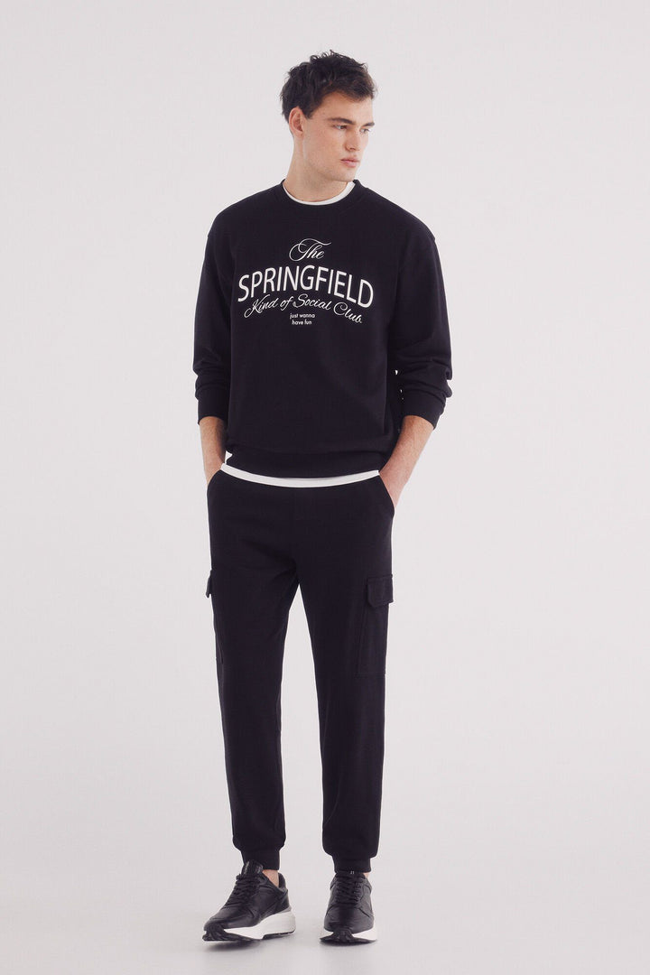 Fleece Jogger Cargo Pants - Black
