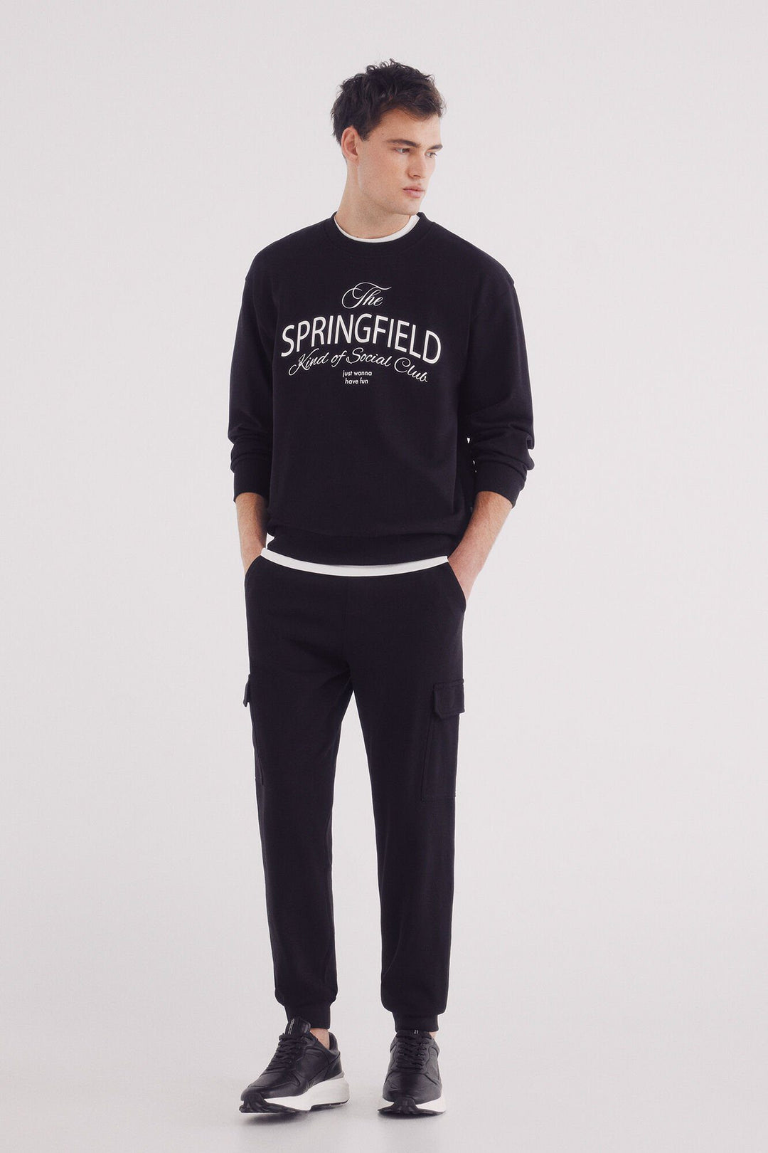 Fleece Jogger Cargo Pants - Black