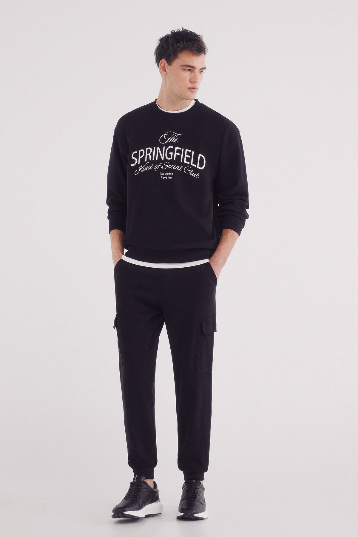 Fleece Jogger Cargo Pants - Black