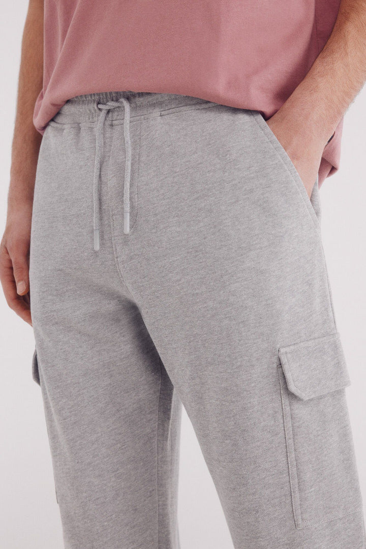 Fleece Jogger Cargo Pants - Medium Grey