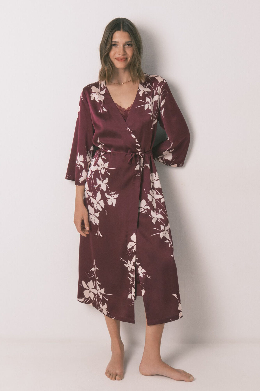 LONG ROBE - Maroon Print