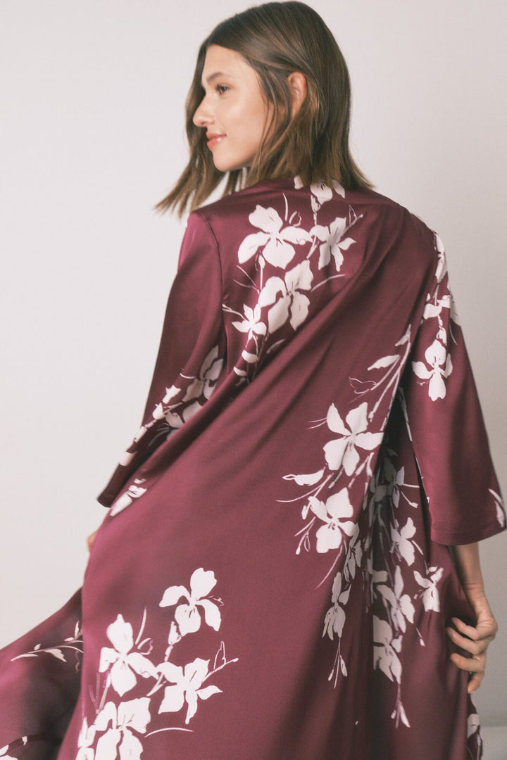 LONG ROBE - Maroon Print