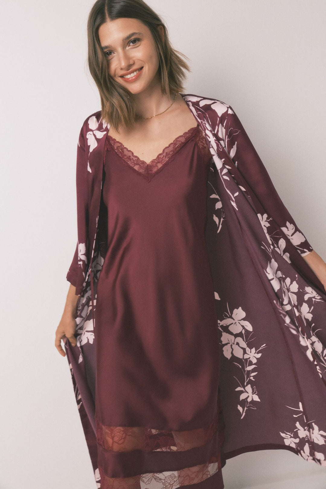 LONG ROBE - Maroon Print