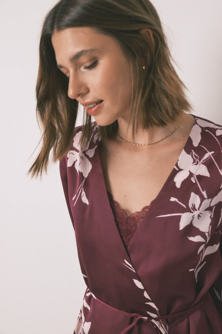 LONG ROBE - Maroon Print