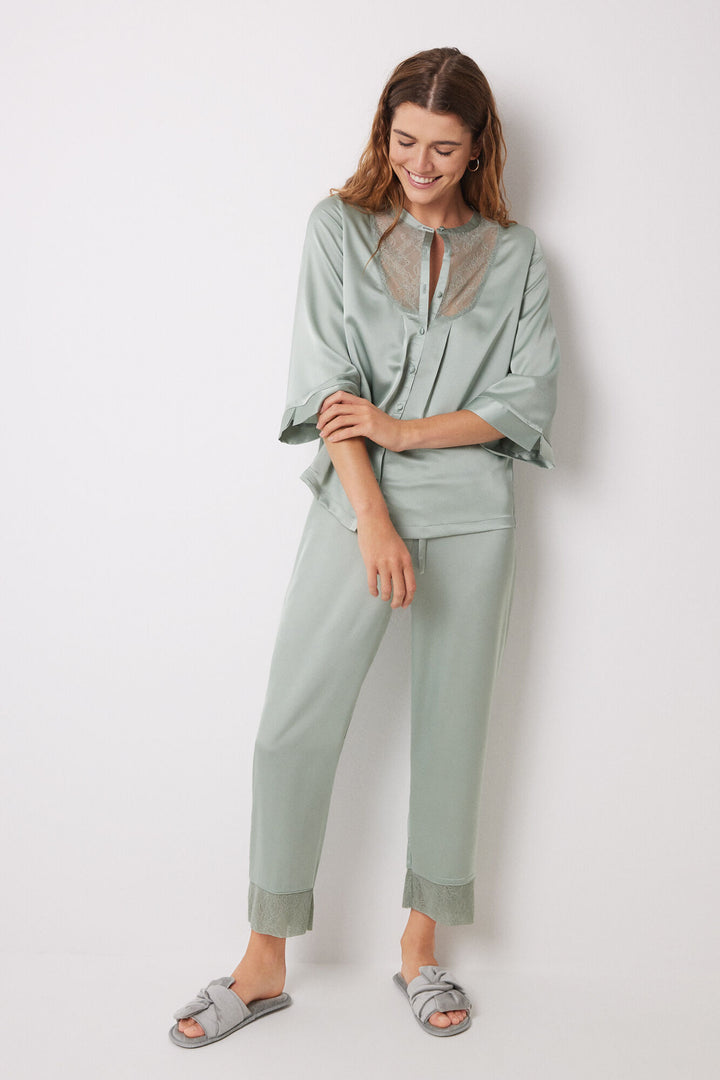 Long green chiffon pajamas - Green