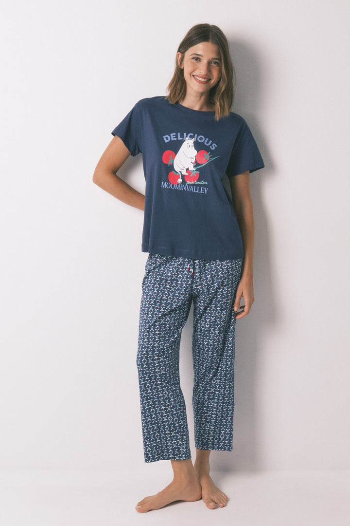 SHORT SLEEVES CAPRI PANT PYJAMA - Dark Blue