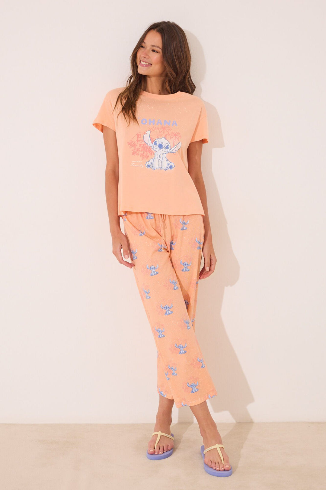 SHORT SLEEVES CAPRI PANT PYJAMA - Orange