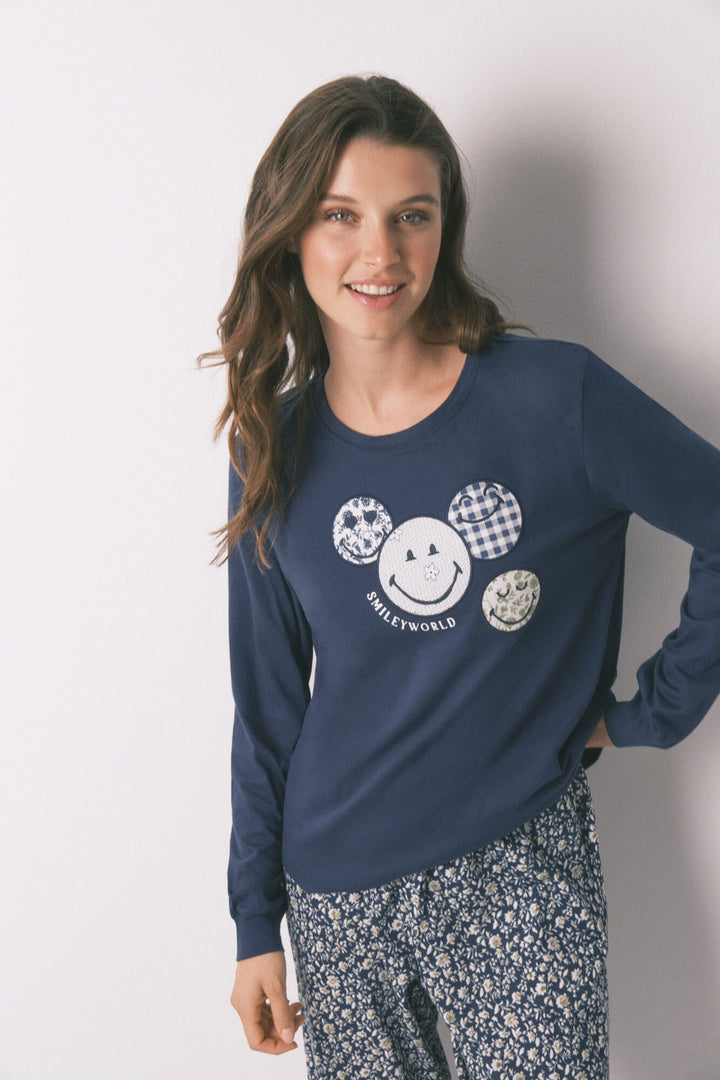 LONG SLEEVES LONG PANT PYJAMA - Navy