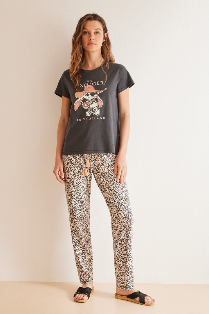 Long 100% cotton grey Stitch pyjamas - Charcoal Grey