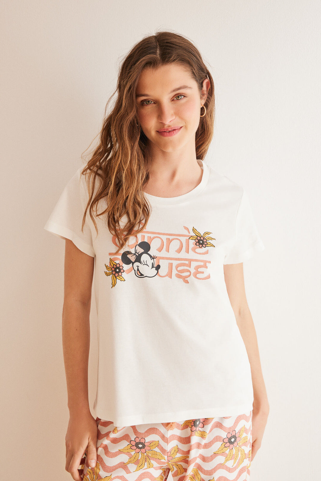 100% Cotton ivory Minnie capri pyjamas - Ivory