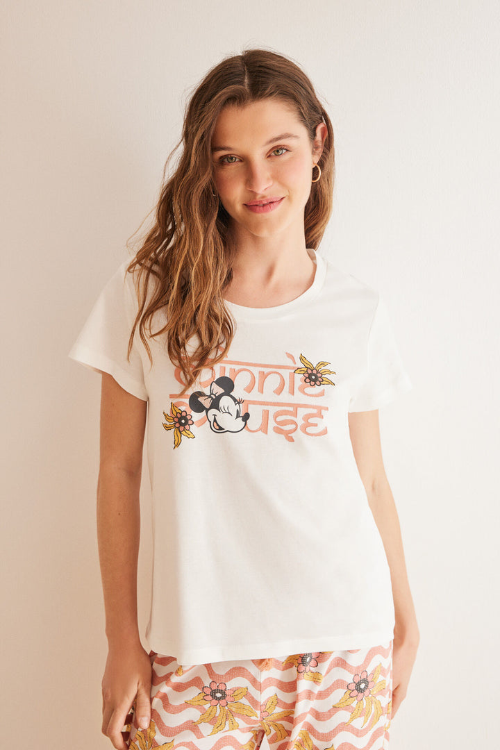 100% Cotton ivory Minnie capri pyjamas - Ivory