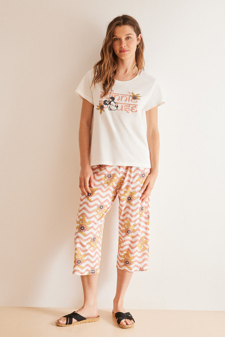 100% Cotton ivory Minnie capri pyjamas - Ivory