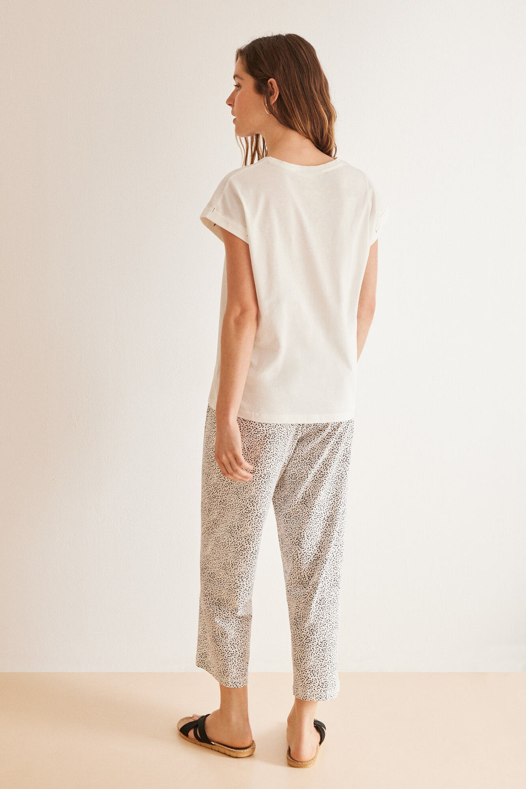 100% Cotton ivory Stitch capri pyjamas - Ivory