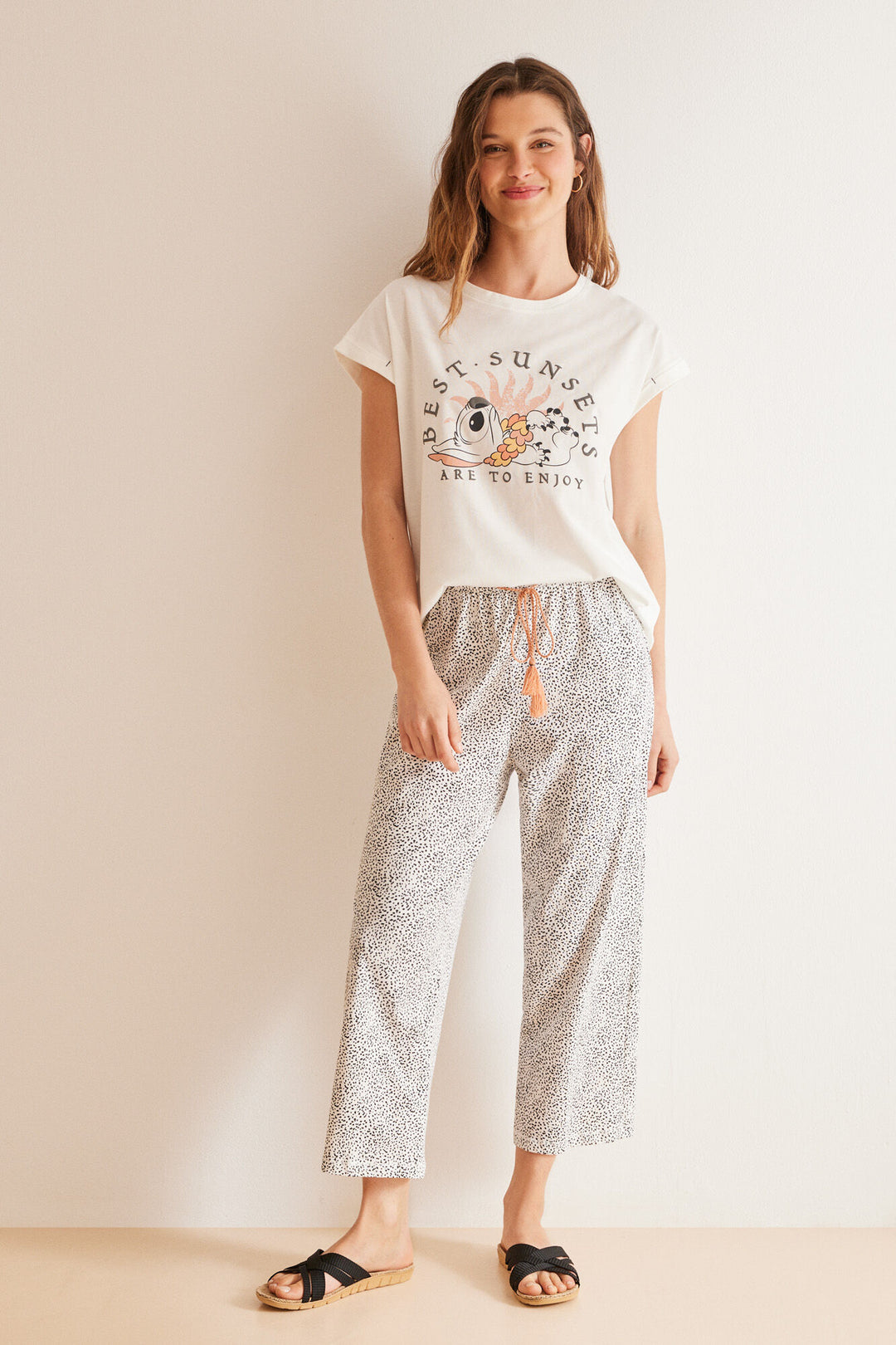 100% Cotton ivory Stitch capri pyjamas - Ivory