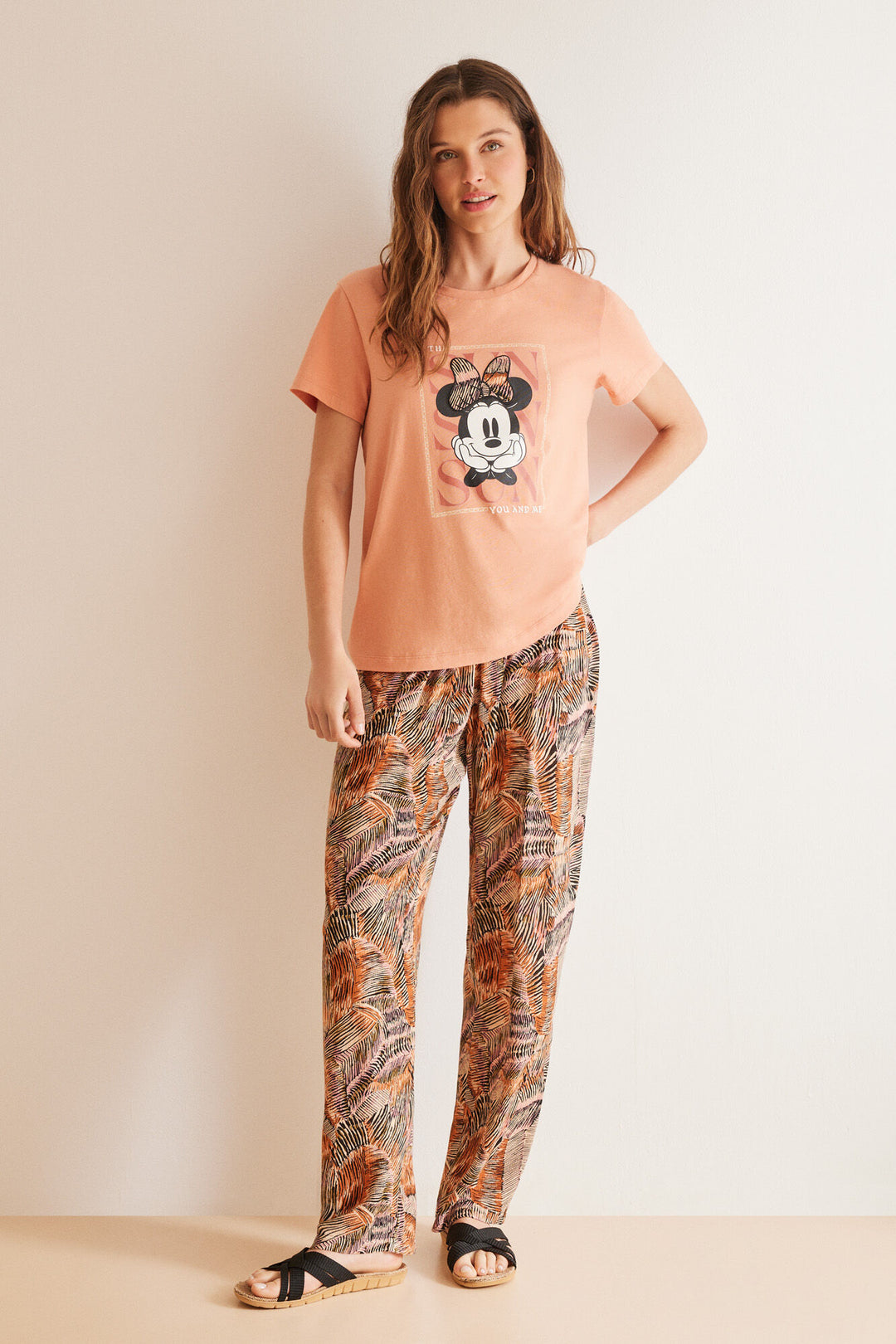 Long 100% cotton ochre Minnie pyjamas - Orange