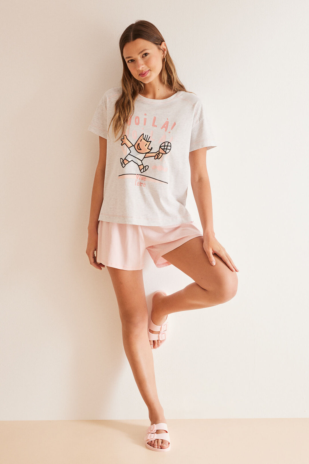 Short 100% cotton Gobi pyjamas - Light Grey Silver