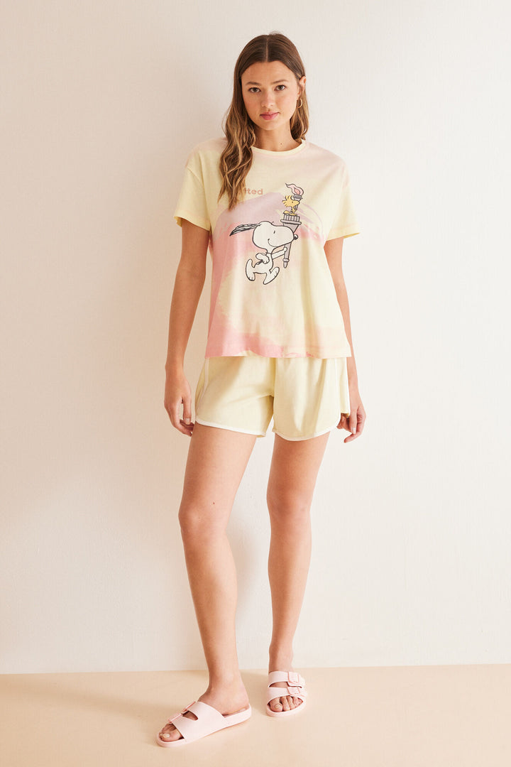 Short 100% cotton Snoopy pyjamas - Green Print