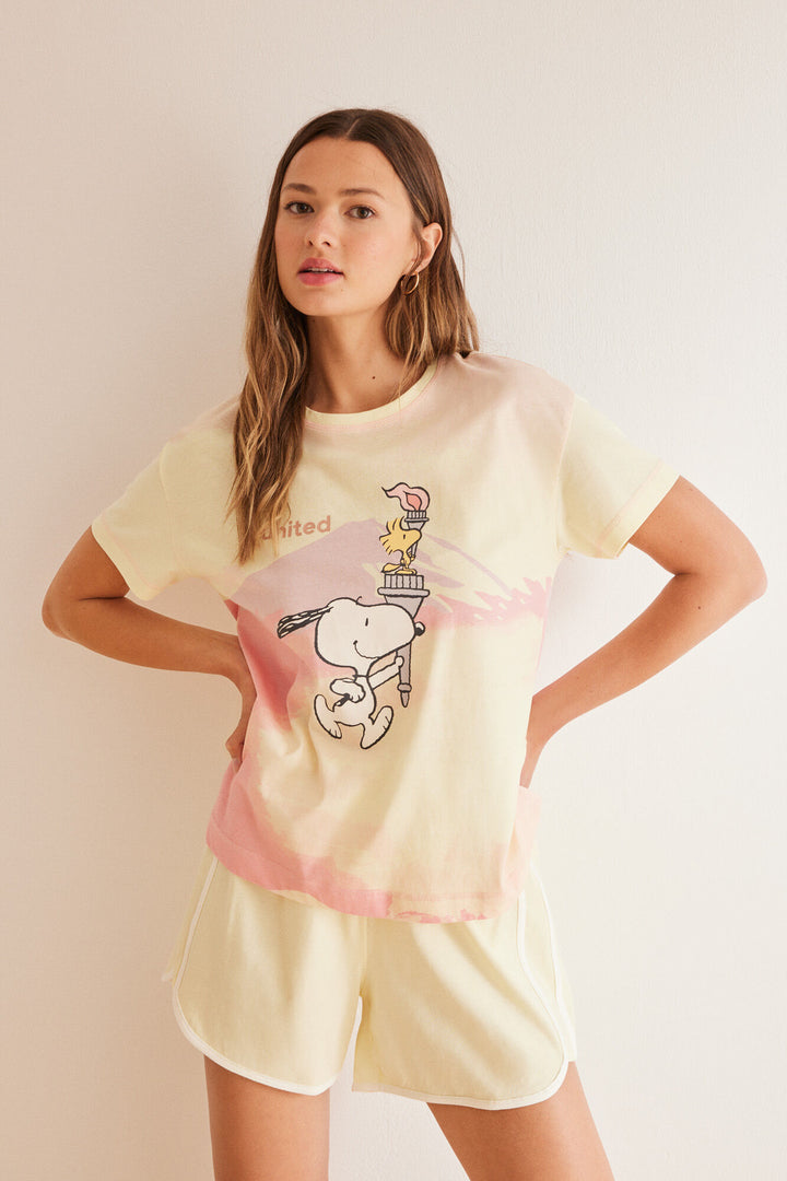 Short 100% cotton Snoopy pyjamas - Green Print