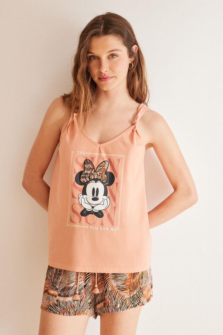 Short 100% cotton ochre Minnie pyjamas - Orange