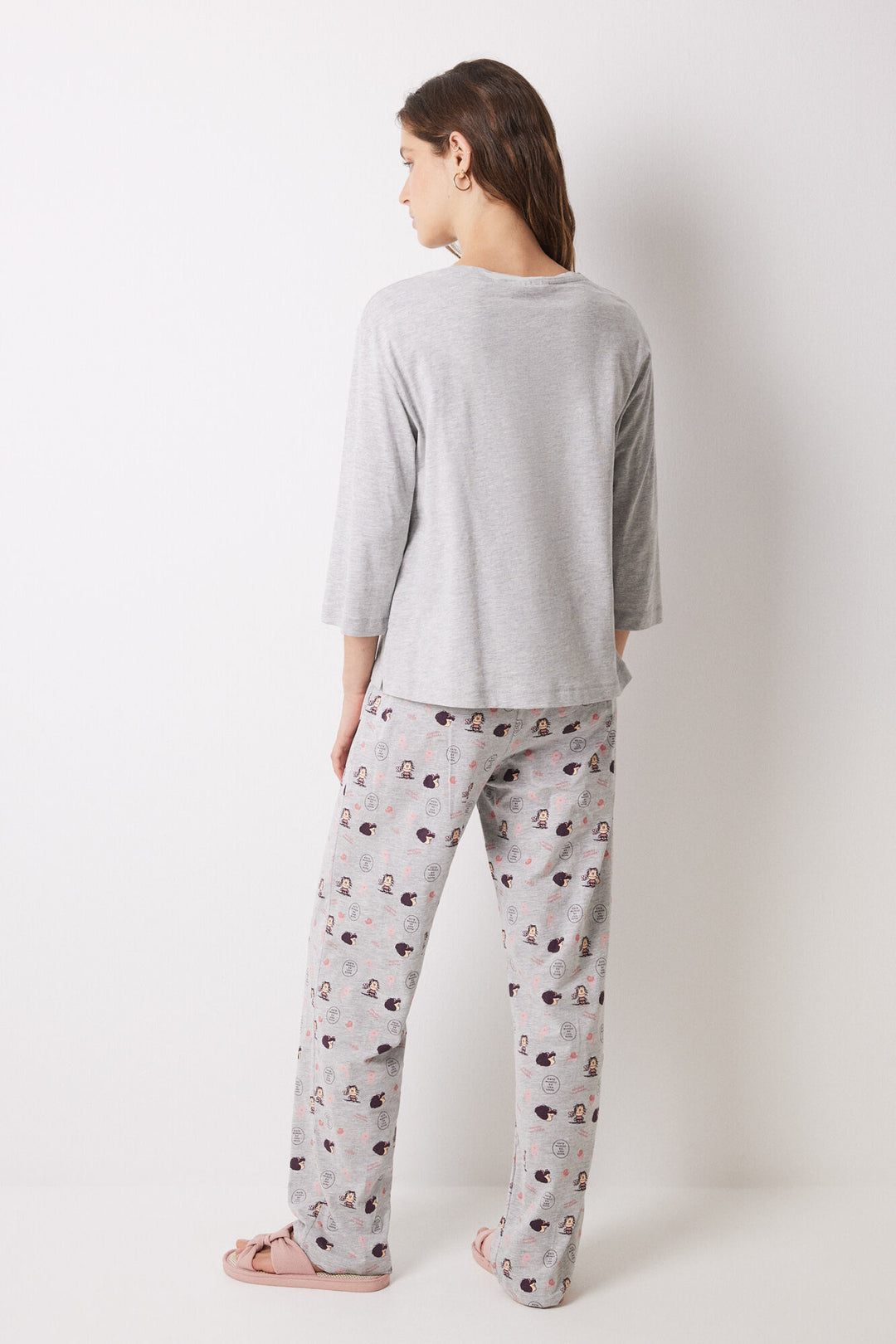 Mafalda grey 100% cotton long pajamas - Medium Grey