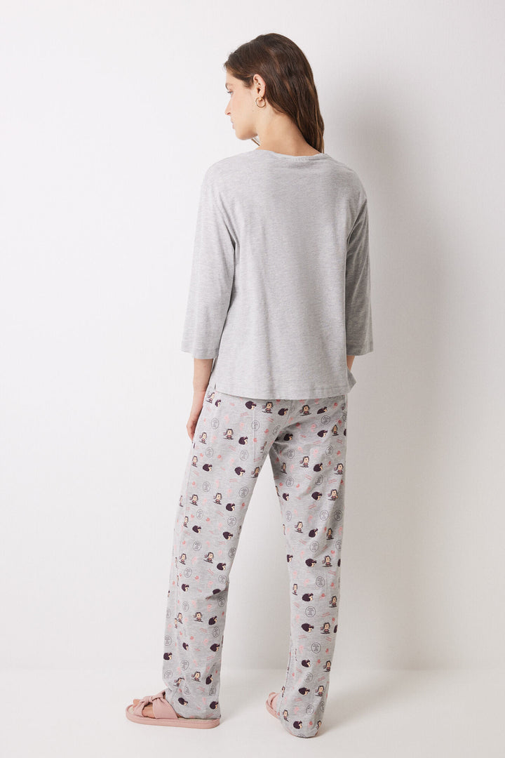 Mafalda grey 100% cotton long pajamas - Medium Grey