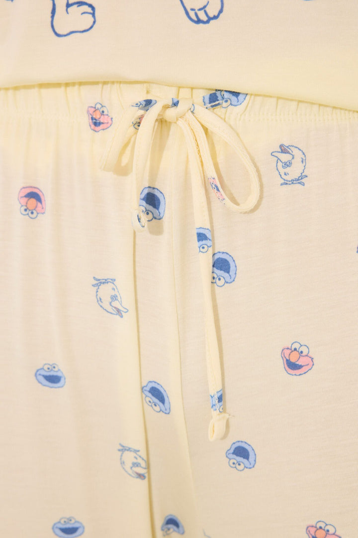 Short Sleeves Long Pant Pyjama - Yellow
