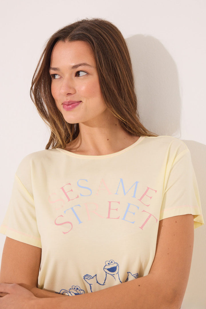 Short Sleeves Long Pant Pyjama - Yellow