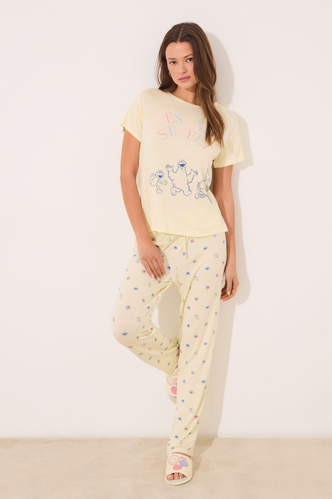 Short Sleeves Long Pant Pyjama - Yellow