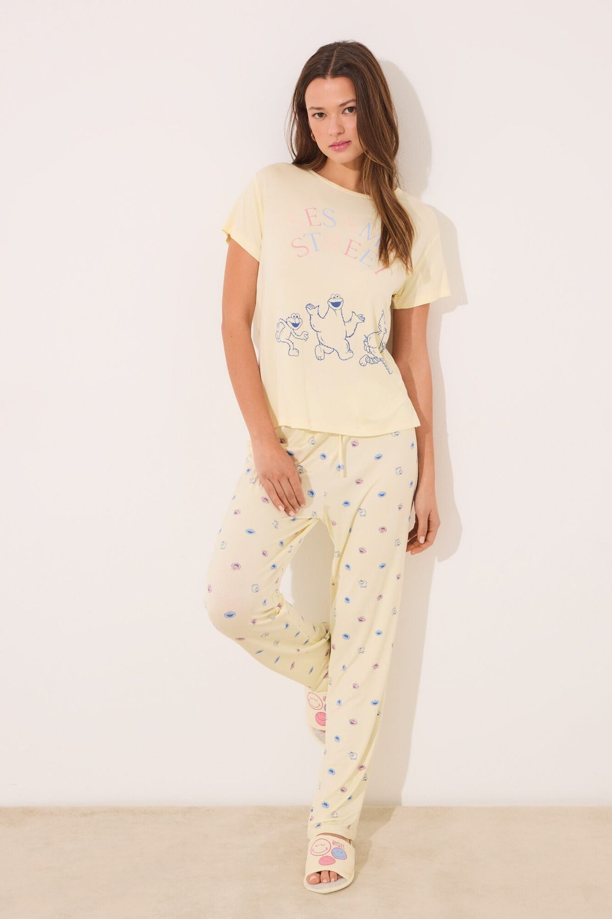 Short Sleeves Long Pant Pyjama - Yellow
